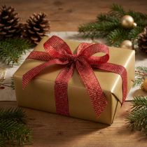 Artikel Weihnachtsband mit Goldfäden Geschenkband Rot 25mm 20m