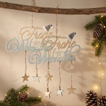Artikel Dekohänger Frohe Weihnachten, Holzdeko zum Hängen, Advent Natur, Blau H12,5cm B27cm 3St