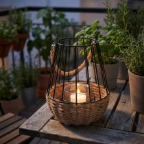 Artikel Windlicht mit Henkel und Glas Schwarz Natur Ø18cm H22cm