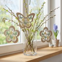 Artikel Schmetterling zum Hängen, Holzanhänger Blume, Frühlingsdeko mit Glitter H11/14,5cm 4St