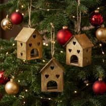 Artikel Weihnachtsanhänger Metall Haus Vintage Gold H9,5cm 3St