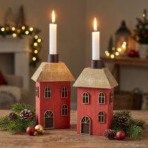 Artikel Kerzenhalter Haus Holz Rot Stabkerzenhalter H14,5cm 2St