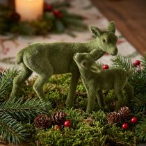 Artikel Reh Dekofiguren Weihnachten Grün beflockt Reh mit Kitz im Set H9/5,5cm 4 St
