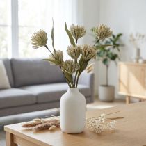 Artikel Kunstblume mit 6 Blüten beflockt Beige Grün 3er-Bund H38cm
