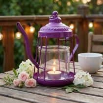 Artikel Teelichthalter Glas Windlicht Teekanne Pink Ø15cm H26cm