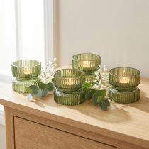 Artikel Teelichthalter Glas Deko Geriffelt Grün Ø9cm H7cm 4 St