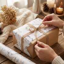 Artikel Geschenkpapier Tiere Weiß Grau Gold Herbst Winter 200cm