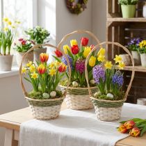 Artikel Blumenkorb Henkel Natur Grün Grau Weiß Ø18–26cm Set 3St
