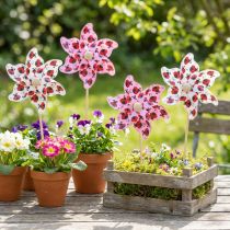 Artikel Mini Windrad Marienkäfer Deko Weiß Flieder Ø8cm 12 St