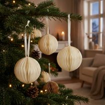 Artikel Wabenbälle Wabenkugeln Weihnachten Weiß Glitter Ø8cm 4St