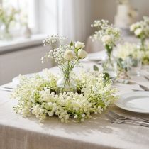 Artikel Blumenkranz Mimose Künstlich Creme Weiß Grün Ø25cm