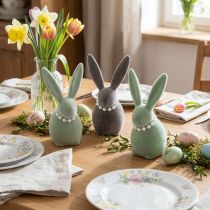 Artikel Osterhasen Deko mit Perlenkette Häschen für Wohnzimmer und Ostertisch 13cm 3St