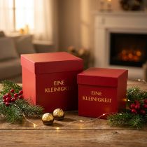 Artikel Geschenkbox „Eine Kleinigkeit“ eckig Rot 14/12cm 2er-Set