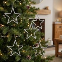 Artikel Weihnachtsdeko Stern Anhänger Silbern Glitter 12cm 12 Stück Weihnachtsbaum Deko Christbaumschmuck