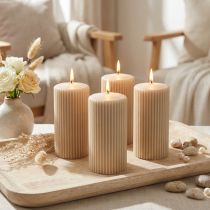 Artikel Stumpenkerzen Beige Rillenkerze 70/130mm 4 St