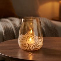 Artikel Windlicht Glas Teelichthalter Glas Deko Braun Weiß Ø10cm