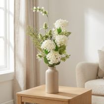 Artikel Kunstblumenstrauß Schneeball Wilde Karde Farn 65cm - Dekoration, Naturlook, Pflegeleicht