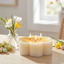 Artikel Dreidochtkerze Deko Blüte Kerze Gelb Weiß Ø11,5cm H4cm