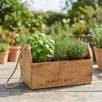 Artikel Pflanzkasten Natur Holz Jute mit Henkel 35x16x21,5cm