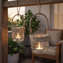 Artikel Windlicht Hängedeko Metall Glas Weide Ø13cm H12cm 2St