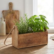 Artikel Pflanzkasten Holz mit Henkel Eckig Natur Jute 27x12x17cm