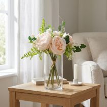 Artikel Kunstrosen Strauß, Seidenblumen-Bouquet, Rosen im Bund, Künstlicher Rosenstrauß Rosa L28cm