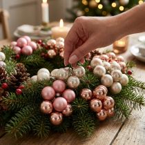 Artikel Mini Weihnachtskugeln Glas Rosa Creme Ø25mm 140 St