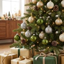 Artikel Weihnachtskugeln Glas Kugel Grün Silbergrau Ø60mm 24 St