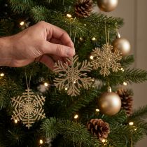Artikel Dekohänger Holz Schneeflocken Deko Gold Winter Ø10cm 9St