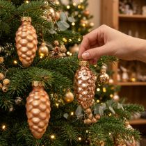 Artikel Weihnachtszapfen Glaszapfen Glas Deko Apricot H6,5cm 10 St