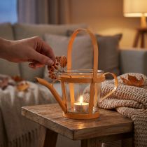 Artikel Windlicht Glas Deko Gießkanne Metall Orange Ø14cm H13cm
