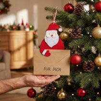 Artikel Deko-Hänger Geschenktasche Weihnachtsmann mit Briefumschlag „Für Dich“ L46,5cm Ø25cm 4St