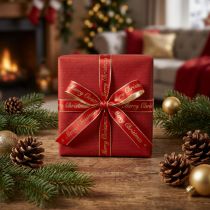 Artikel Weihnachtsband Merry Christmas Band Rot Gold 10mm 20m