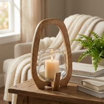 Artikel Laterne Holz Glas Windlicht Wohnzimmerdeko Ø12cm H20cm