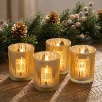 Artikel Windlicht Glas Silber Gold Stadtsilhouette H12,5cm 4 St