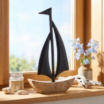 Artikel Deko Segelboot Holz Metall in Natur Schwarz H30,5cm