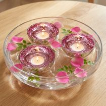 Artikel Schwimmschale Teelichthalter Glas Silber Lila Ø7cm 3St