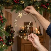 Artikel Dekoring “Sternenglanz”, Metalldeko für Weihnachten, Ring zum Hängen Golden, Grau H37cm Ø30,5cm