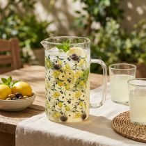 Artikel Glaskanne Zitronen und Oliven Deko Kanne Glas H17cm