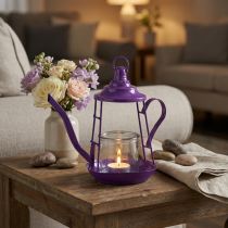 Artikel Teelichthalter Glas Windlicht Teekanne Lila Ø13cm H22cm