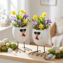 Artikel Mini Übertopf Ei Huhn mit Sonnenbrille und Füßen H12,5cm 2 St
