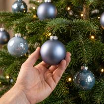 Artikel Dekokugel Weihnachtskugeln Glas Blau-Grau matt, glänzend 5cm 24 St