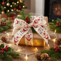 Artikel Weihnachtsband mit Santa Baumwollband Creme 40mm 15m