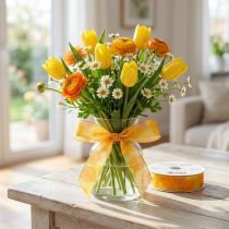Artikel Geschenkband Blumen Organzaband Gelb Orange 25mm 18m