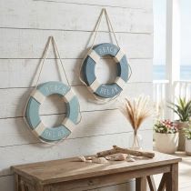 Artikel Rettungsring Holz Deko zum Hängen Maritim Blau Ø13cm 2St
