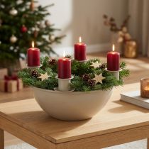 Artikel Kerzenschale mit 4 Haltern Adventskranz modern Beige 15cm