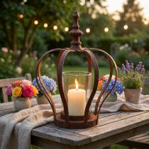 Artikel Windlicht Krone Braun Rost Mit Kerzenglas Ø14cm H18cm