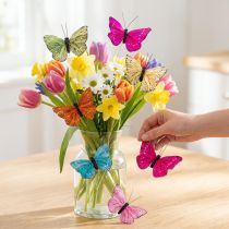 Artikel Deko Schmetterlinge auf Draht für farbenfrohe Tischdekorationen 7cm 12St