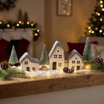 Artikel Weihnachtsdorf Holz Häuser Tannen Grünweiß 5-8cm 6er-Set
