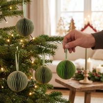 Artikel Weihnachtskugeln Papier Wabenkugeln Grün Gold 7cm 4 Stk Deko